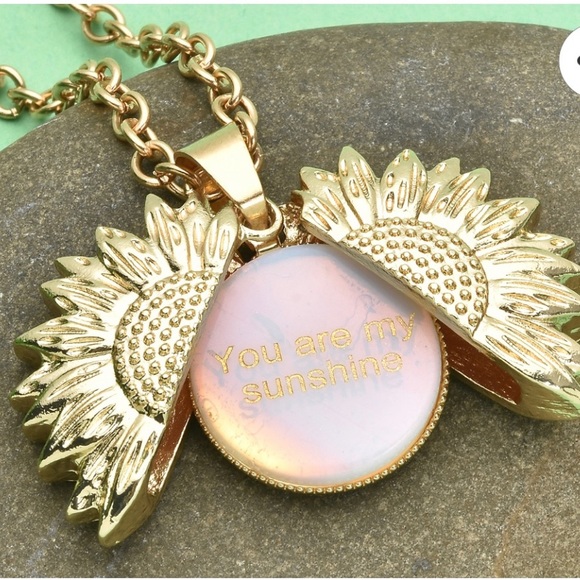 Jewelry - Coin Shape Opalite Sunflower Hidden “You Are My Sunshine” Pendant Necklace!